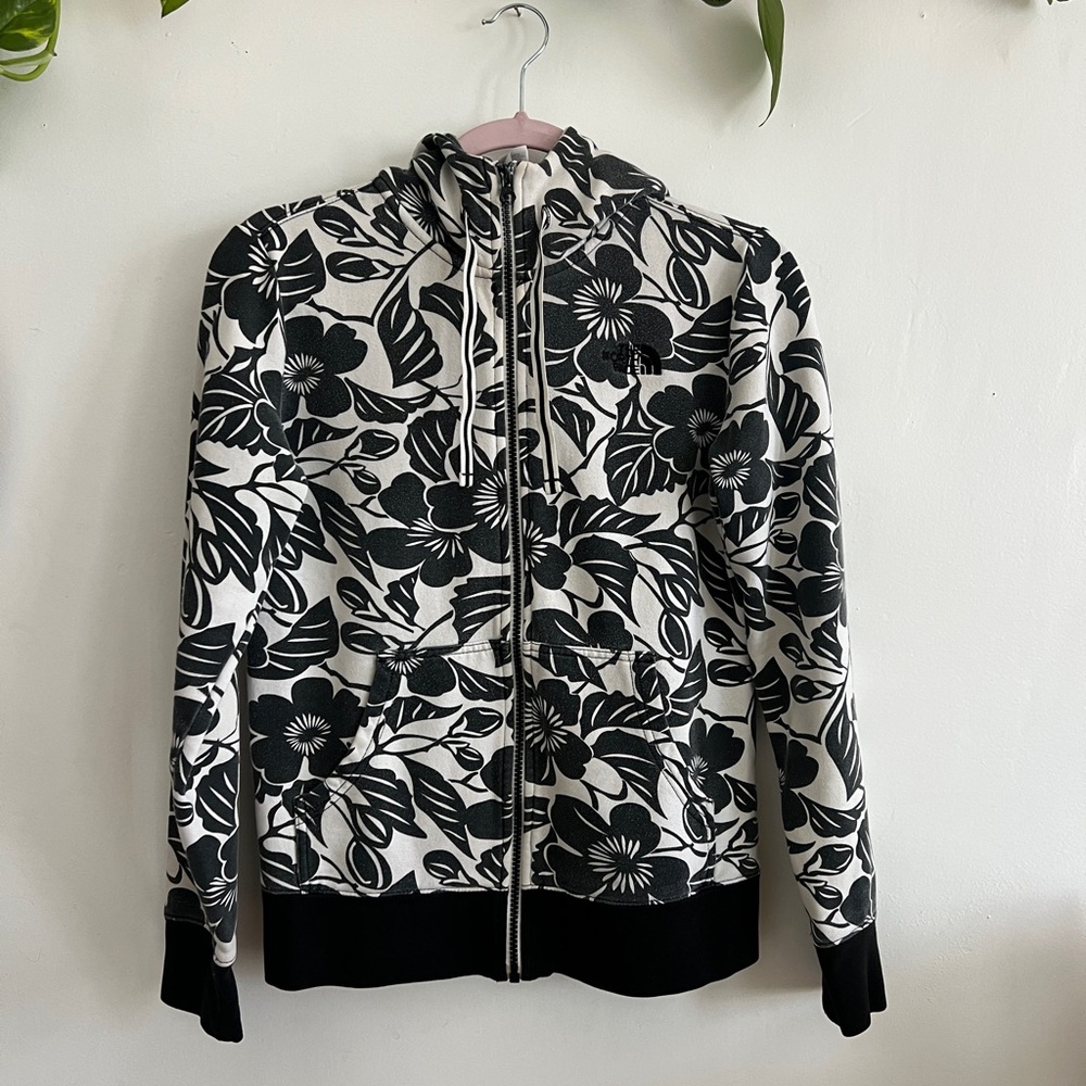 Floral Black and White North Face Jacket